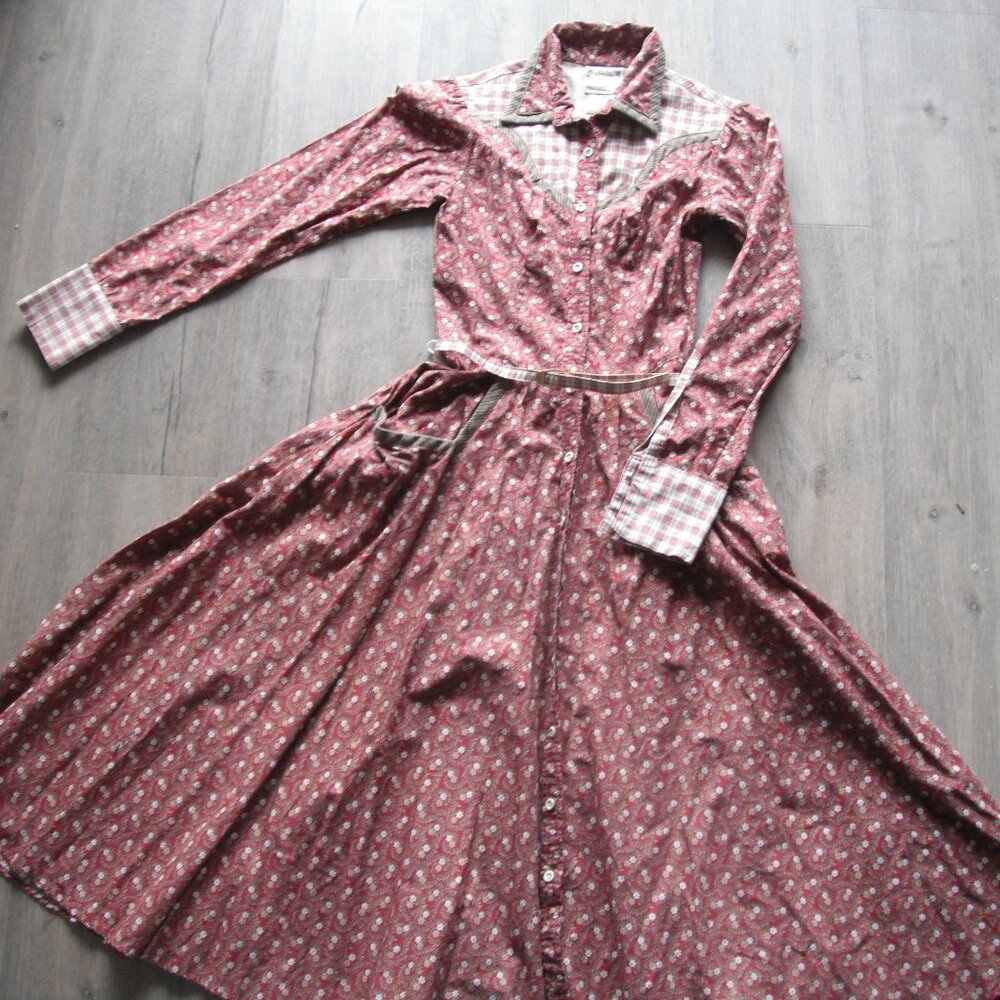 Gunne Sax Vintage Dress Fall Floral Western Red Brown XS/S